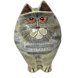Vintage Large Paper Mache Fat Cat Trinket / Storage Box ~Figurine ~Decor